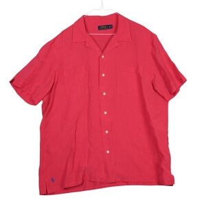 Polo Ralph Lauren Linen Silk Shirt Men XL RED Short Sleeve Beach Lightweight